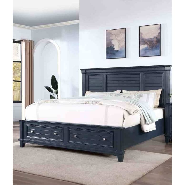 Classic 1PC Slate Blue Finish Footboard Drawers Bed