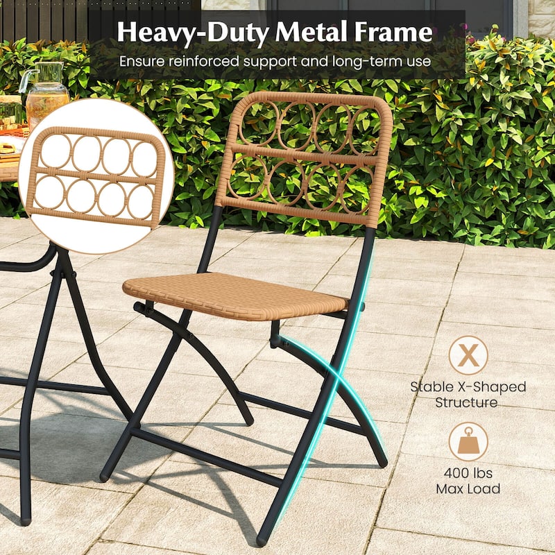 Costway 3 PCS Patio Bistro Set with Wicker Seat & Tabletop for - See Details