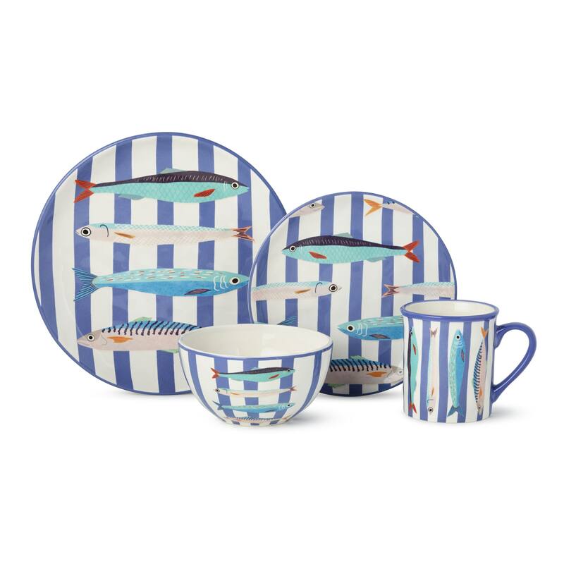Certified International Something Fishy 16 Piece Dinnerware Set, Service for 4 - 11.00"L x 11.00"W x 1.00"H