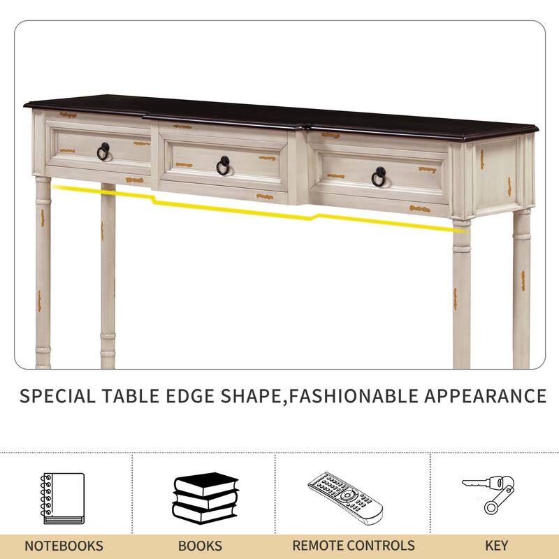 Rustic Chic Console Table with Projecting Drawers and Bottom Shelf