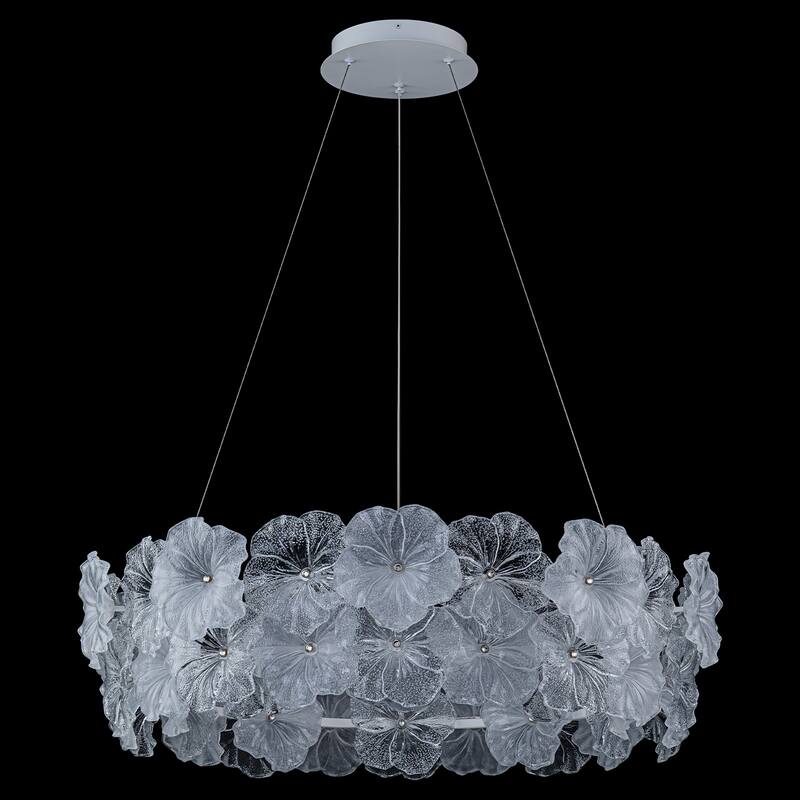 Modern LED Chandelier Clear & Frosted Glass Floral Petals Dimmable