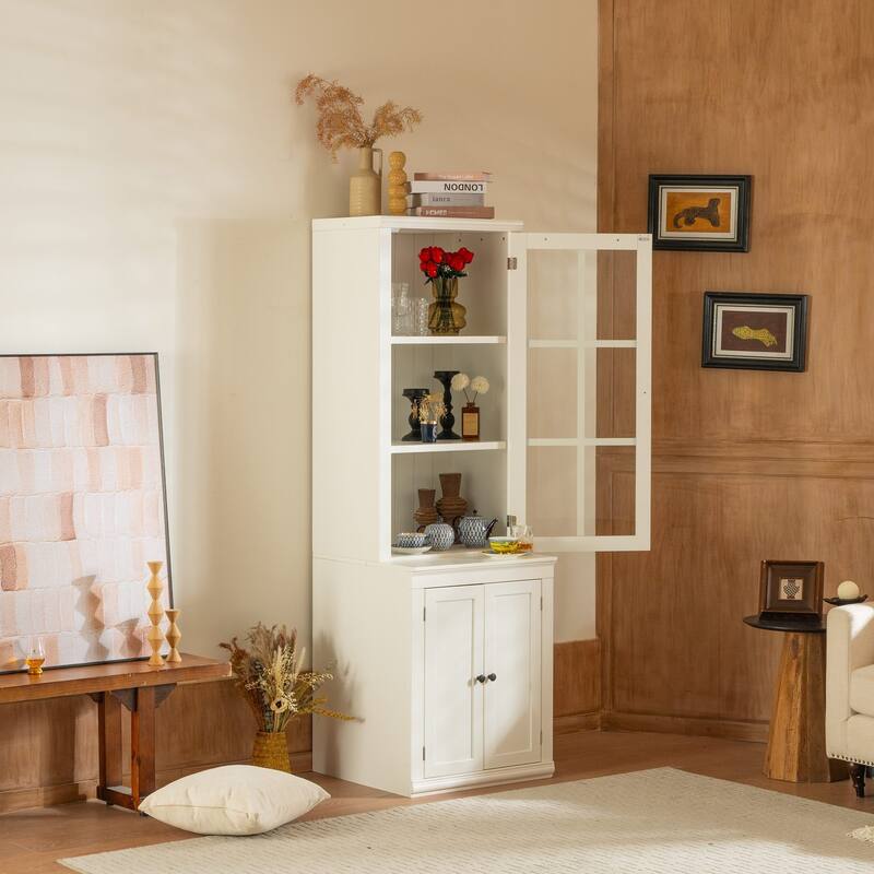 Modular White Curio Bookcase Cabinet w/Glass Doors Buffet Display