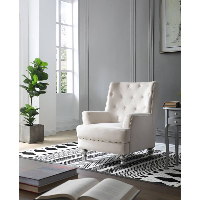 Pamona Velvet Chair - Ivory