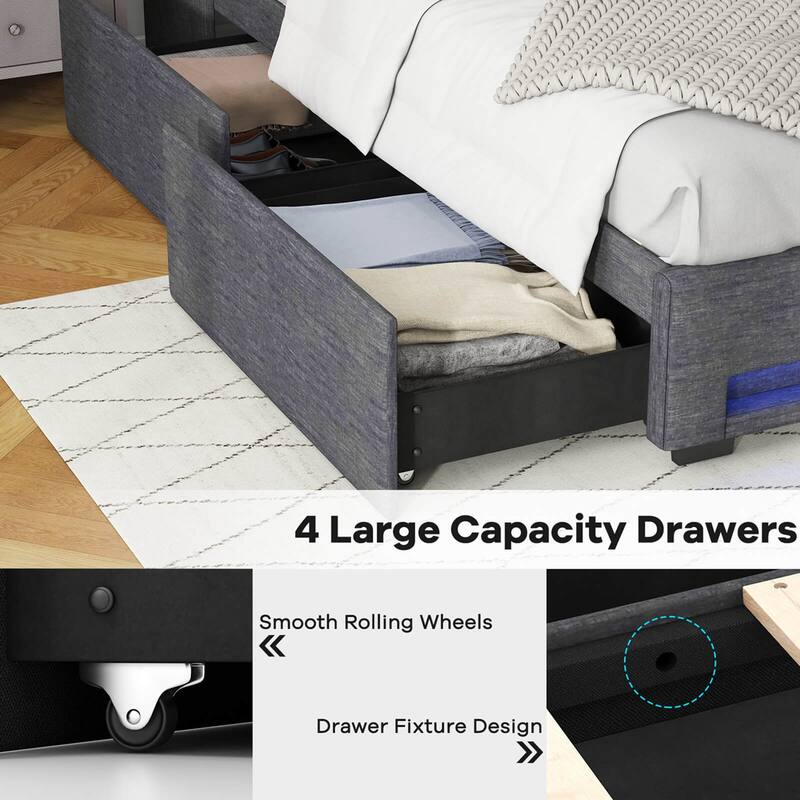 Costway Full/Queen Size Bed Frame with LED Lights & Charging Station