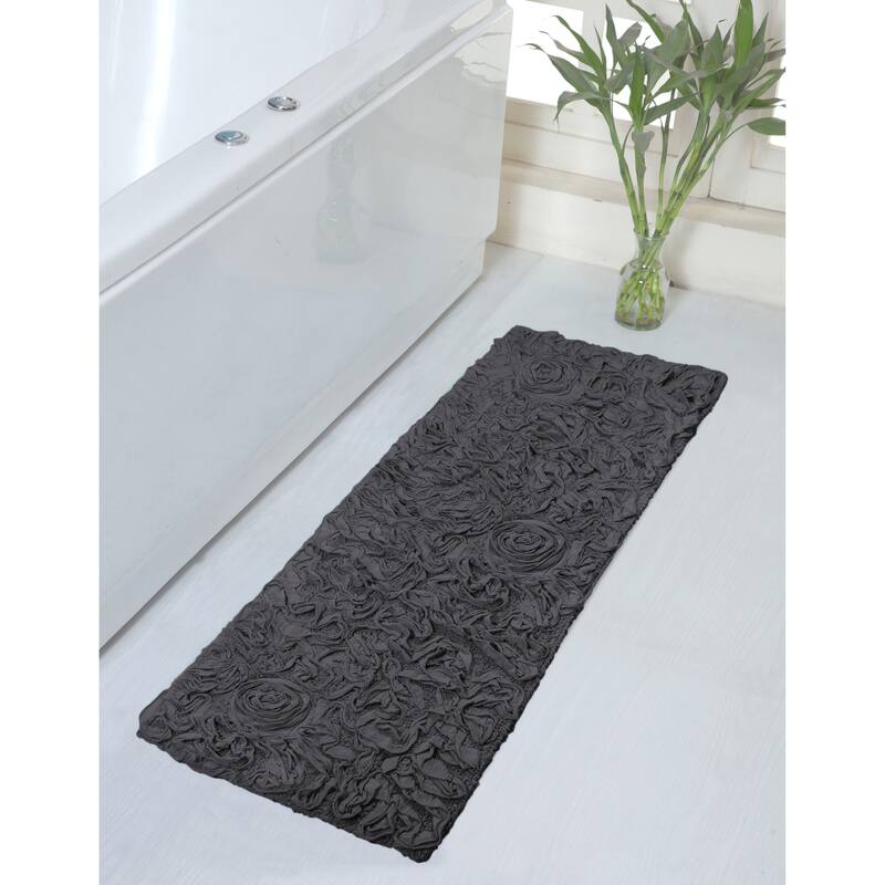Bell Flower Bathroom Rug, Cotton Soft, Water Absorbent Bath Rug, Non Slip Shower Rug Machine Washable 21"x54" Runner - Grey