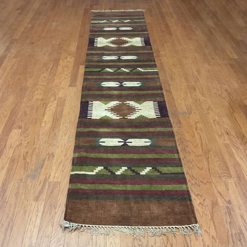 HERAT ORIENTAL Handmade 2'6 x 12' Chenille Geometric Kilim Runner - 2'6" x 12'1"
