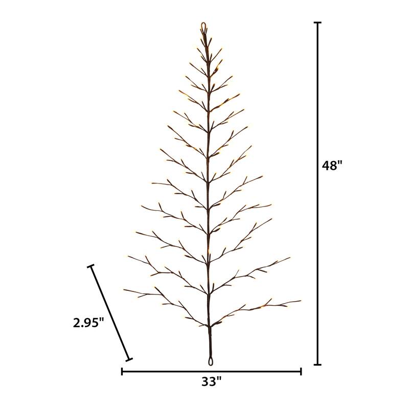 4 ft Tall Christmas Tree Wall Hanging with 112 Warm White LED Lights - N/A