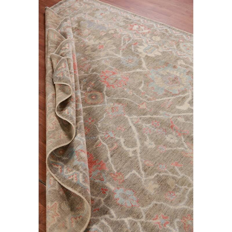Hand Knotted Oriental 100% Wool Carpet Transitional All-Over Brown Oushak Area Rug - 8' 11'' X 6' 2''