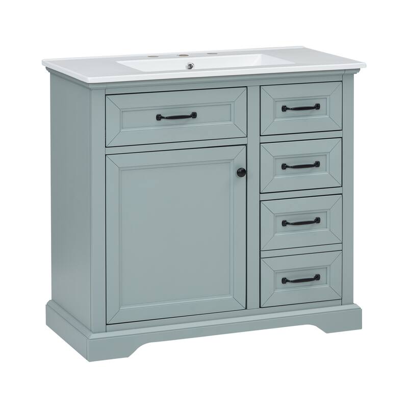 36" Bathroom Vanity With Sink, Ceramic Sink, 2 Tip-Out Drawers, Soft Close Door Hinges