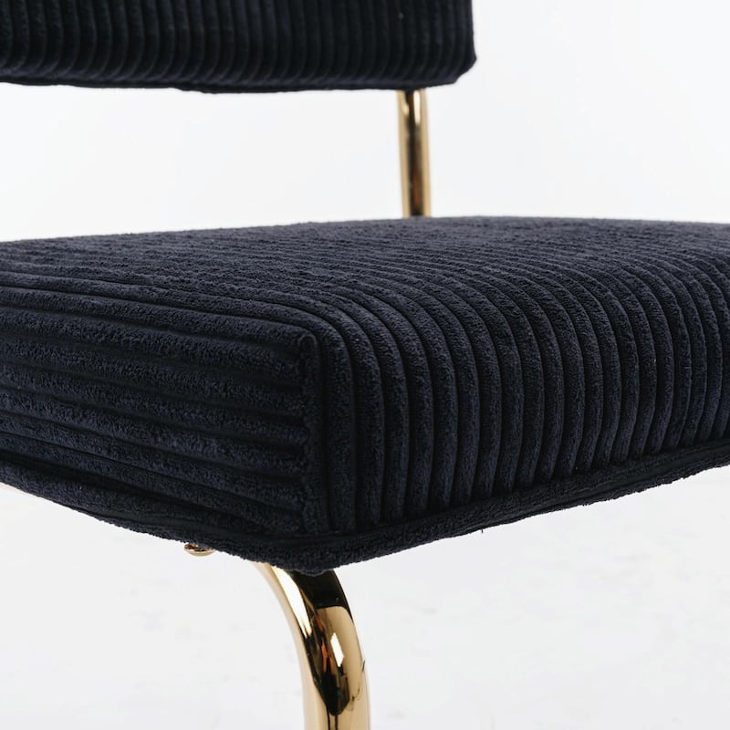 Modern Corduroy Dining Chairs - Gold Metal Base - Armless - Channel Tufting - Set of 2