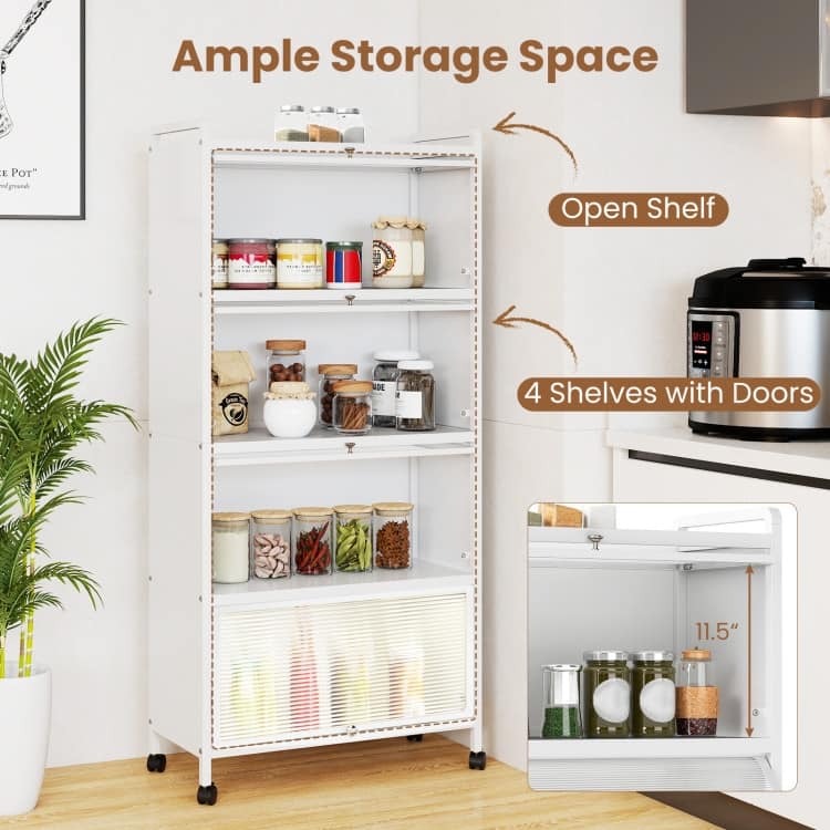 Metal Pantry Storage Cabinet with Flip Doors, Shelves and Casters - 28" x 13" x 62"
