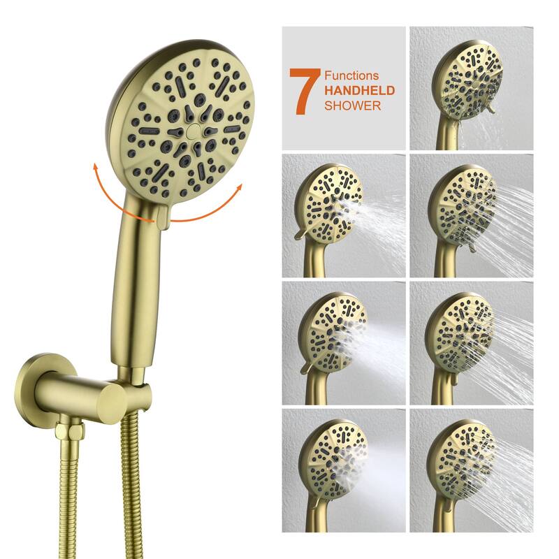 Wall Mount Tub Shower Faucet With Hand Shower Rainfall Shower System Set With Tub Spout Pressure Balance 10 Inch Shower Head Set