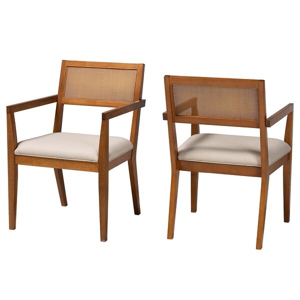 Emilia Modern Japandi Fabric and Wood 2-Piece Arm Chair Set with
