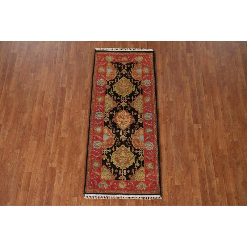 Black Kazak Indian Area Rug Hand-knotted Wool Carpet - 2'7"x 6'0"