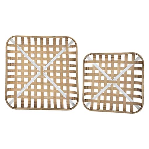 Foreside Home & Garden Set of 2 Natural Wood & White Metal Tobacco Baskets