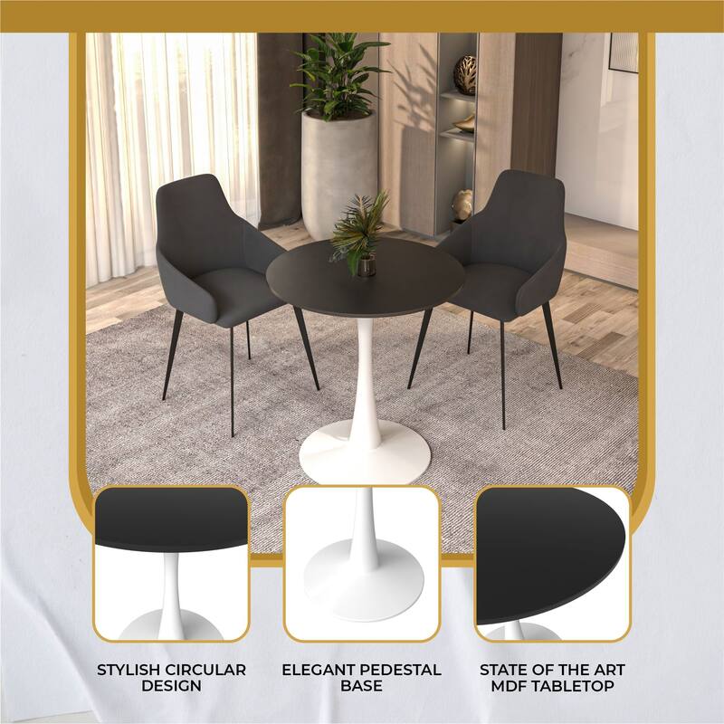 Bristol Modern Minimalist Round Dining Table 24" MDF Wood Tabletop in White Steel Base for Home, Kitchen, or Restaurant Use