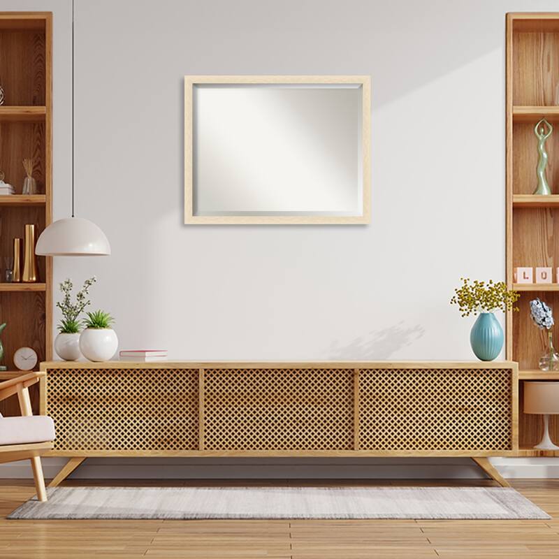 Woodgrain Stripe Beveled Wood Framed Wall Mirror
