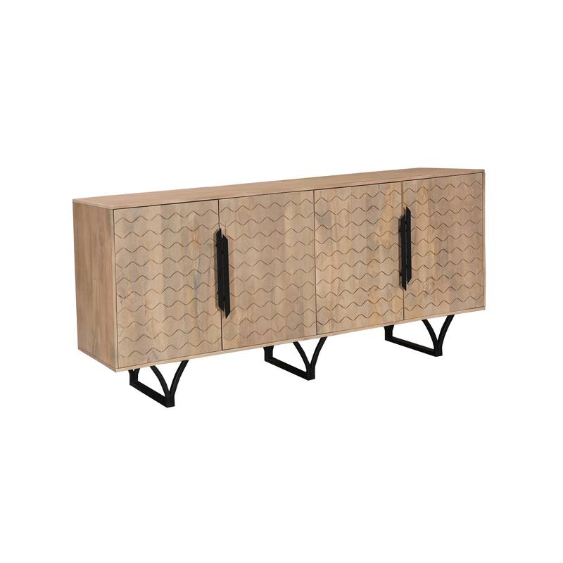 Sydney 4-door Geometric Pattern Solid Wood Sideboard - Beige
