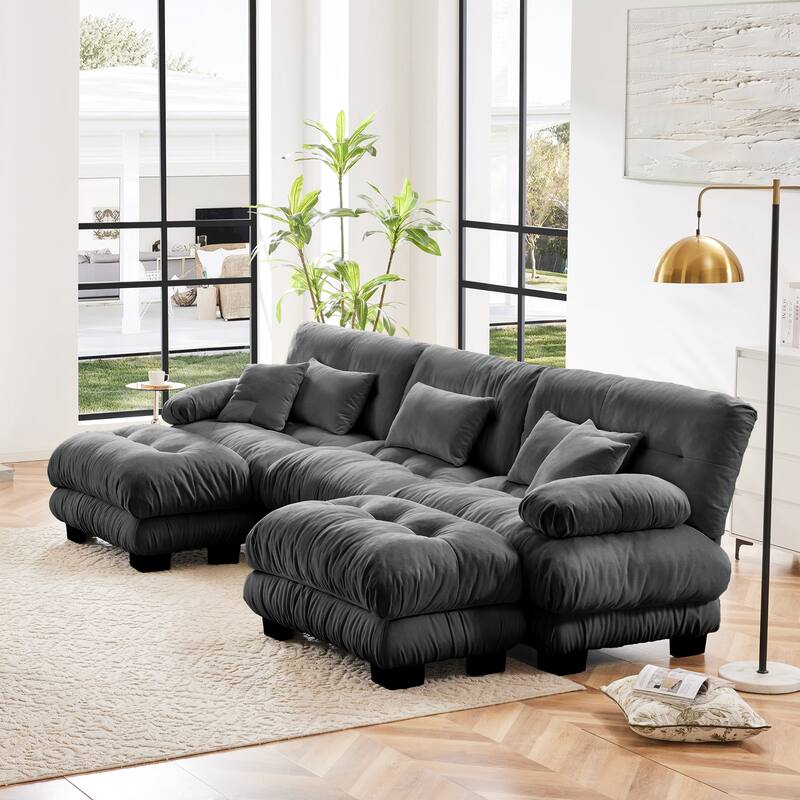 133.8" Chenille U-Shaped Cloud Sectional Sofa (3-Seater Modular) with 2 Ottomans