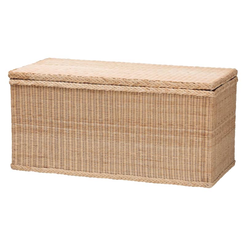 Caden Braided Natural Rattan Chest with Lift-top Lid - Coastal Boho Style Storage Bench for Bedroom, Entryway, or Living Room - Natural Rattan