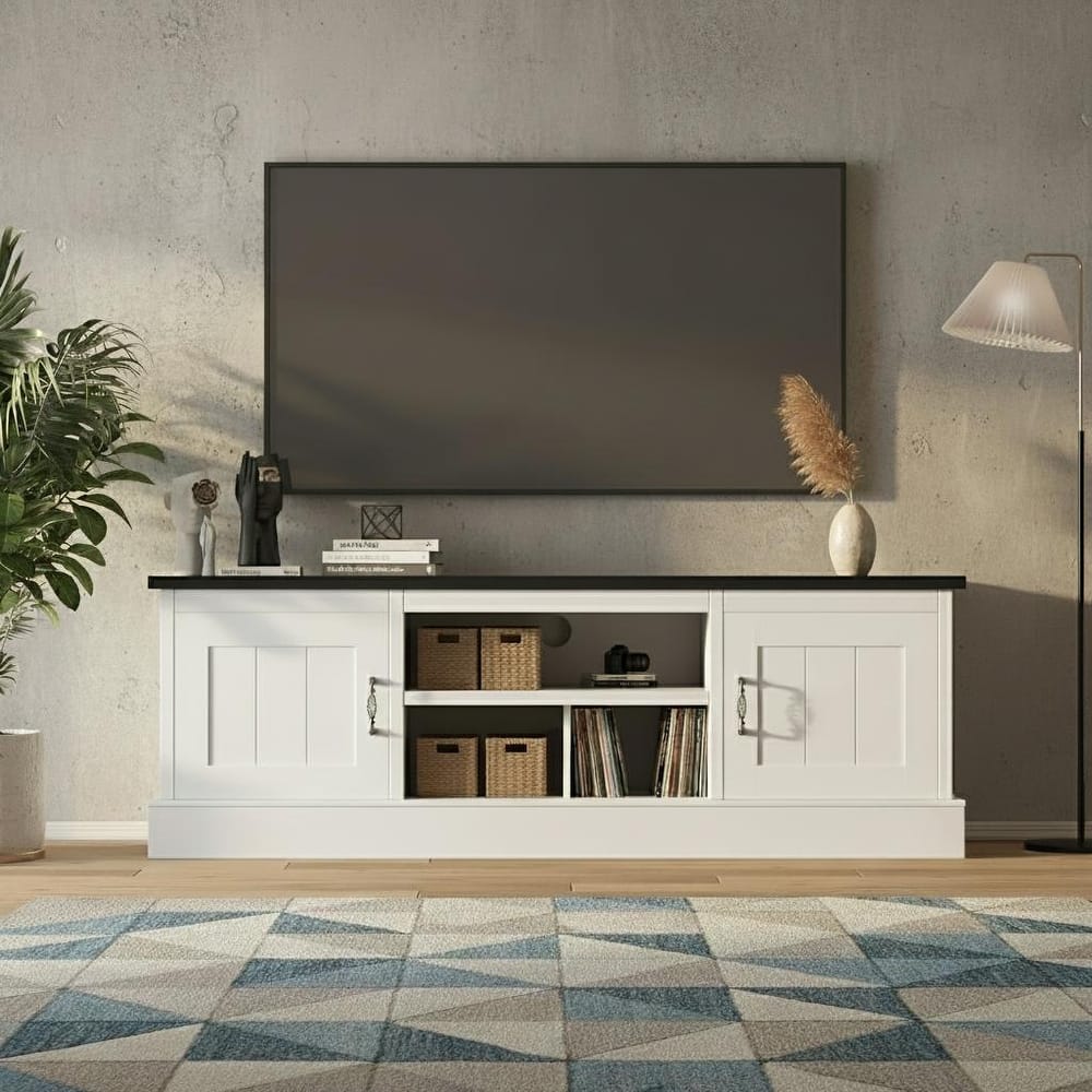 Farmhouse TV Stand, with Storage Cabinets