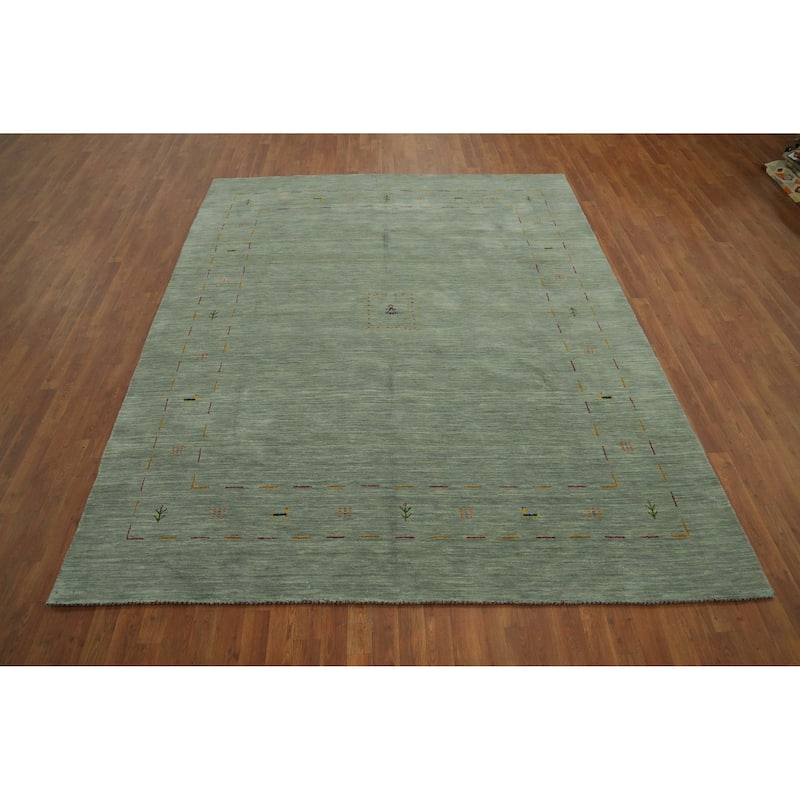 Hand Knotted Oriental 100% Wool Carpet Tribal Animal Pictorial Green Gabbeh Area Rug - 9' 9'' X 7' 10''