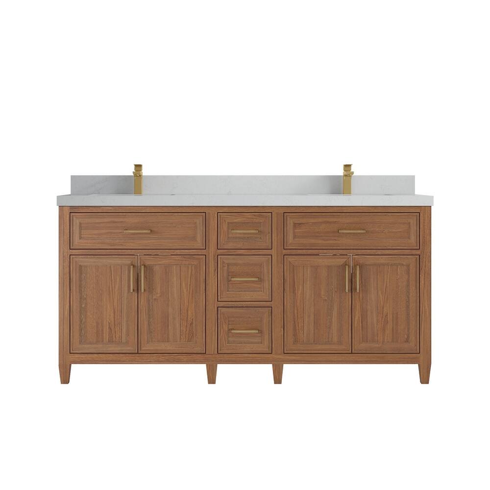Willow Collections 72 in. W x 22 in. D Santa Monica Teak Double Sink Bathroom Vanity with Countertop