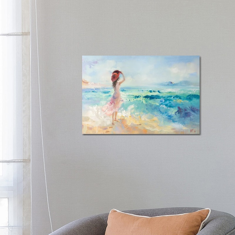 iCanvas "Girl In Red Hat On The Beach" by Katharina Valeeva Canvas Print - 18x26x1.5