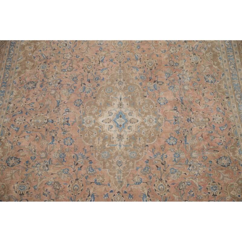 Hand Knotted Oriental 100% Wool Carpet Traditional Floral Pink Mashad Area Rug - 11' 11'' X 8' 9''