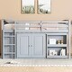 preview thumbnail 12 of 21, Twin Loft Bed with Pull-Out Desk, Built-in Cabinets, Drawers, Shelves, and Safety Guardrail, Solid Rubber Wood Frame with Ladder Gray
