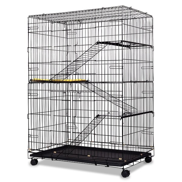 4-Tier Cat Playpen Cat Cage - Black - Overstock - 28422084