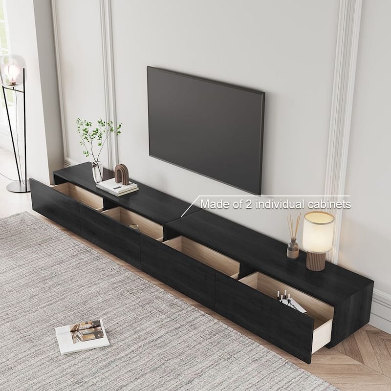 Minimalist Wood TV Stand with 4 Drawers, Modern Long Media Console for up to 100 Inch, Fully Assembled