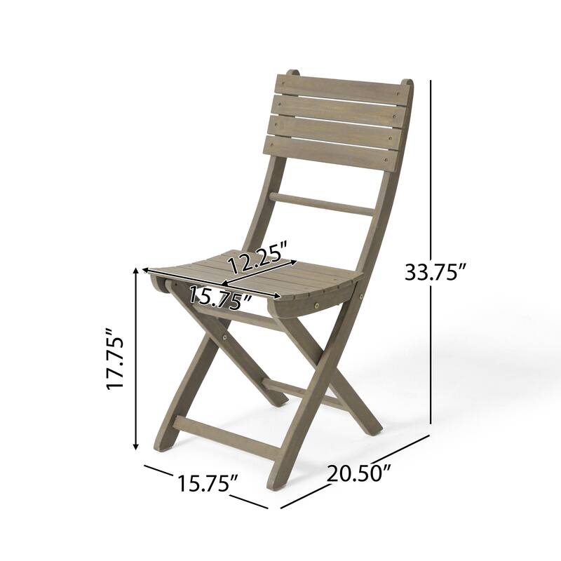 Cami Outdoor Foldable Bistro Chair, Slat Back, Cross Gray Acacia Wood