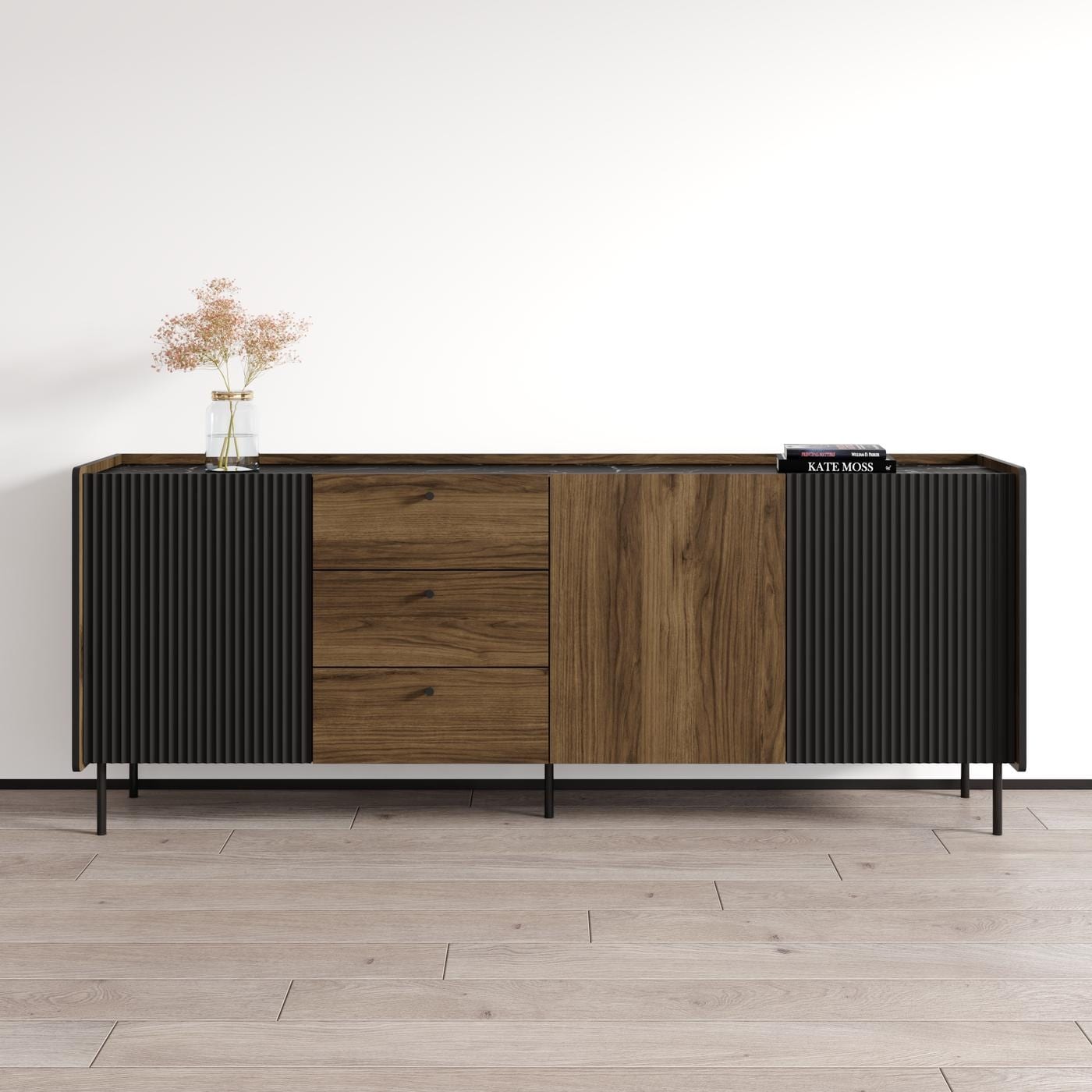 Meble Furniture Brandy 3D3S Sideboard 79" Wide x 31" High - Matte Two-Tone Modern Buffet Credenza with 3 Drawers