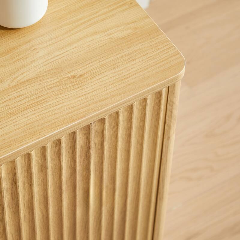 31.5 Inch Modern Wavy Sideboard Cabinet, 2 Door Curved Storage Console with Wood Grain Top