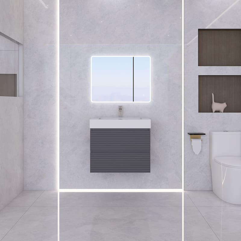 Wall-Mounted Bathroom Vanity in Gray with Undermount Sink without Faucet