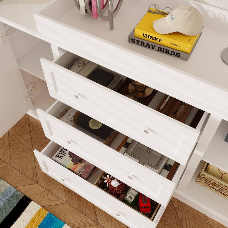 Dresser Storage Cabinet with Drawers and Adjustable Shelves, Diaper Changing Table, Display Shelf, Bookshelf
