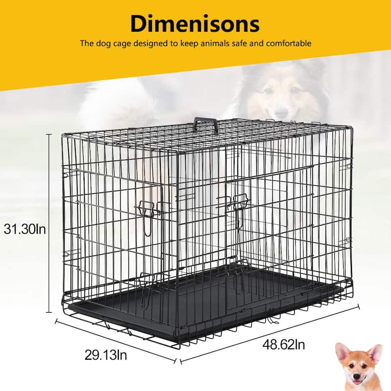 Mylo Metal Double Door Folding Wire Pet Crate with Divider by Furniture of America