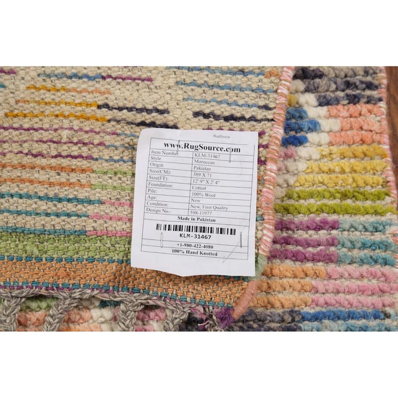 Trellis Striped Moroccan Oriental Runner Rug Handmade Wool Carpet - 2'4"x 12'9"