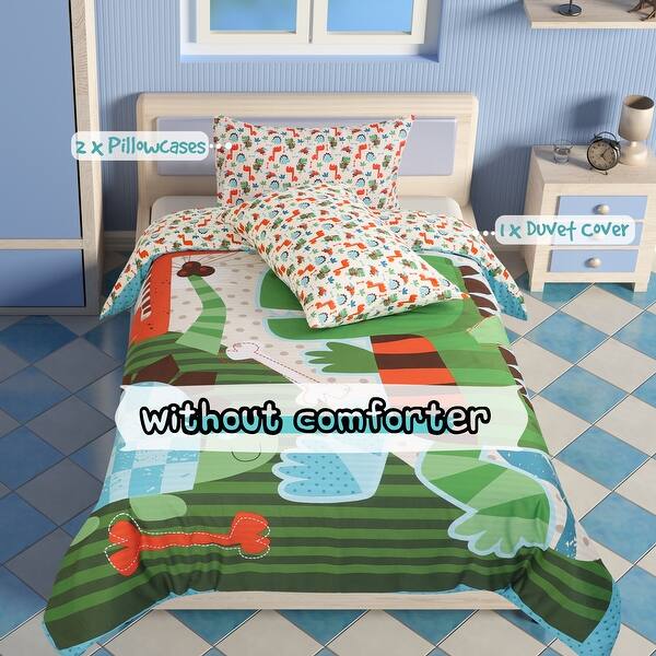 slide 2 of 7, 3 Piece Bedding Set Soft Fade Wrink Big Dinosaur Print Twin