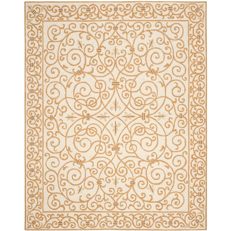 SAFAVIEH Hand-hooked Chelsea Joba Country Oriental Wool Rug - 8' x 10' - Ivory/Gold - Runner/Rectangle