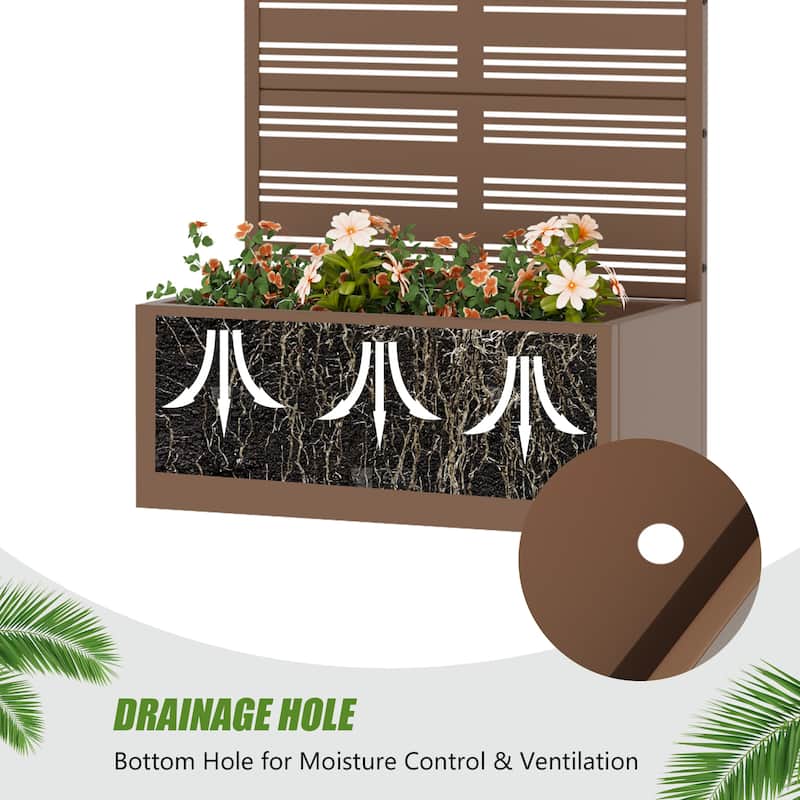 Metal Galvanized Planter Box with Trellis Privacy Screen Lockable Wheels