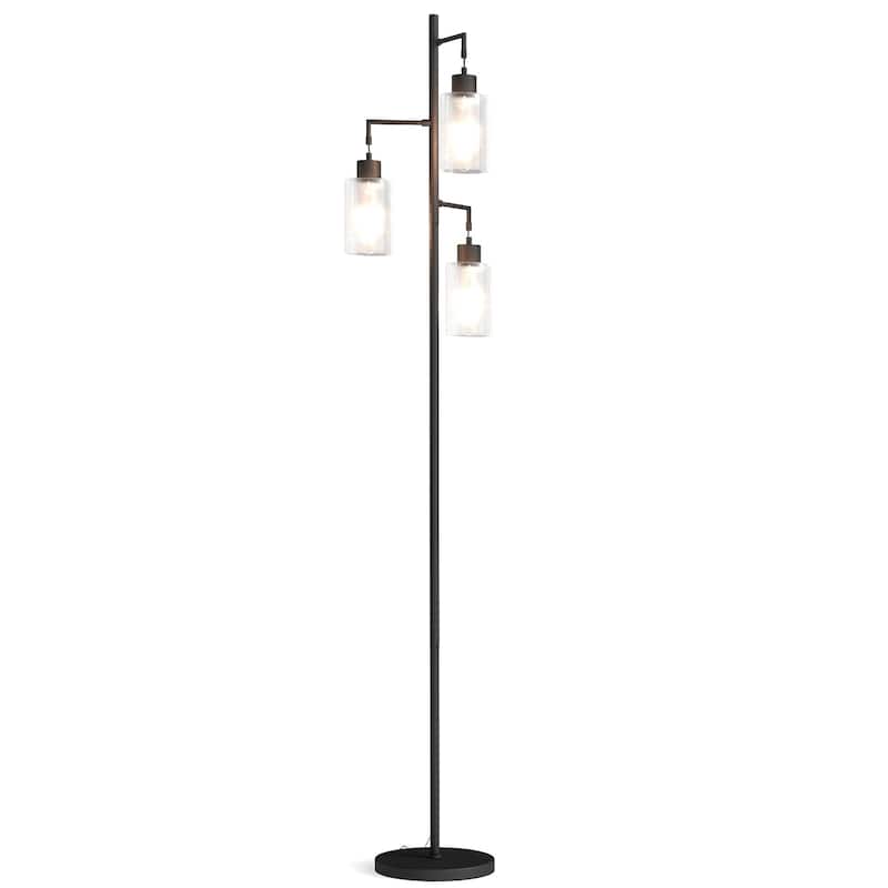 67" 3-Light Tree-Shaped Floor Lamp - Glass Lampshades & Foot Switch for Living Room & Bedroom