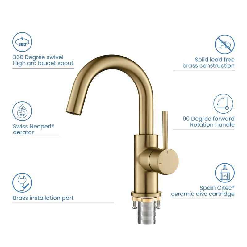 Circular Single Handle High-Arc Bathroom Sink Faucet with Pop Up Drain