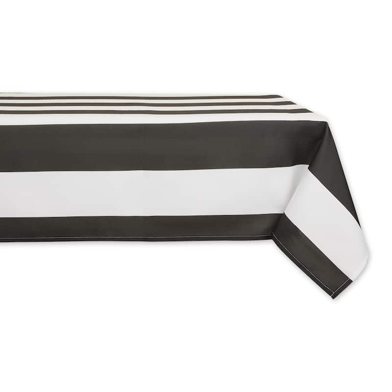 Black Cabana Stripe Print Outdoor Tablecloth