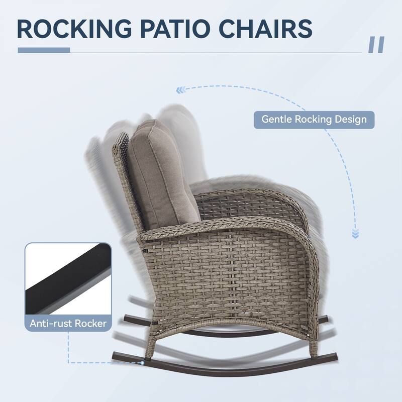 Gymojoy Patio Furniture Set PE Wicker Rocking Chairs & Side Table