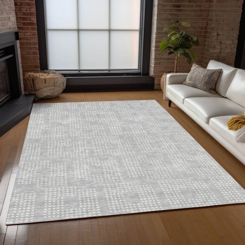 Machine Washable Indoor/ Outdoor Chantille Houndstooth Modern Rug