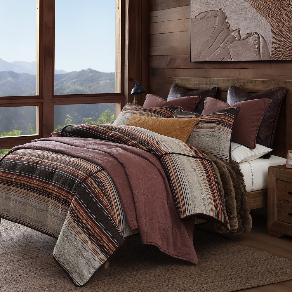 Paseo Road Estes Striped Rustic Western Cabin Bedding 3 Piece Comforter Set with Pillow Shams