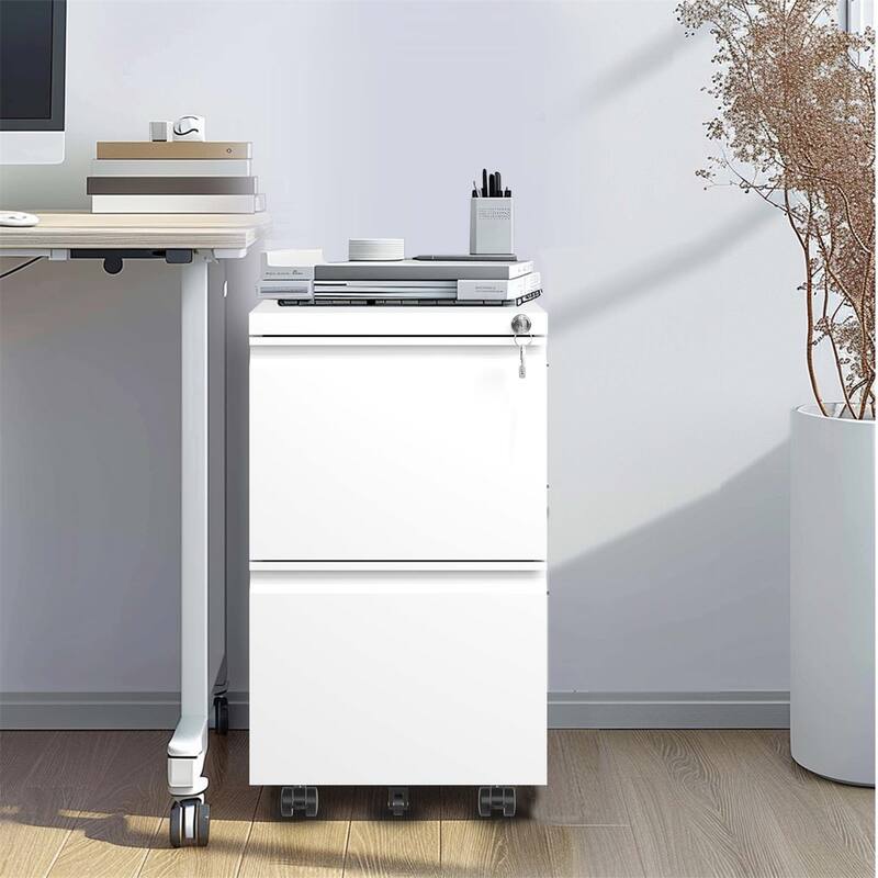 2 Drawer Metal Mobile File Cabinet,Rolling File Cabinet with Lock - Antique White