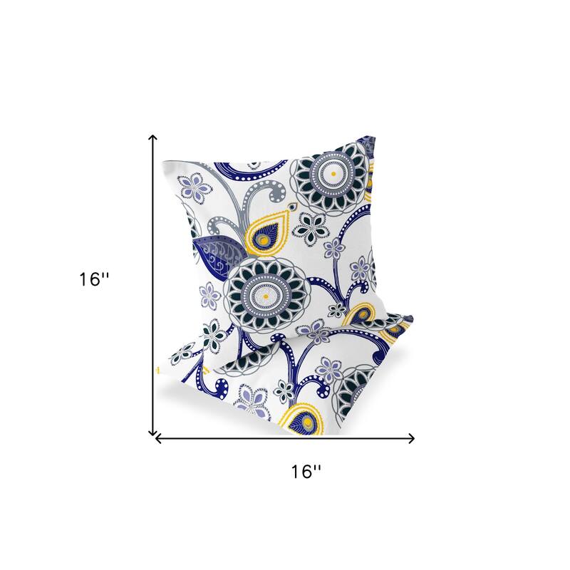 HomeRoots Set of Two 16" X 16" Blue and White Blown Seam Floral Indoor Outdoor Throw Pillow - 16.00' X '16.00' X '5.00